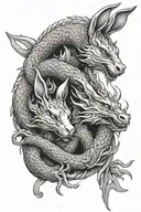 rabbit and dragon intertwined tattoo design idea