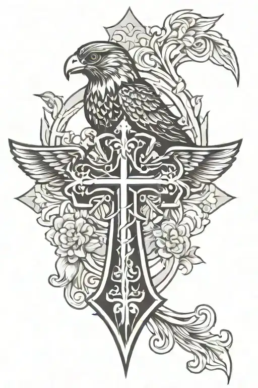 polish Irish catholic cross falcon tattoo design idea
