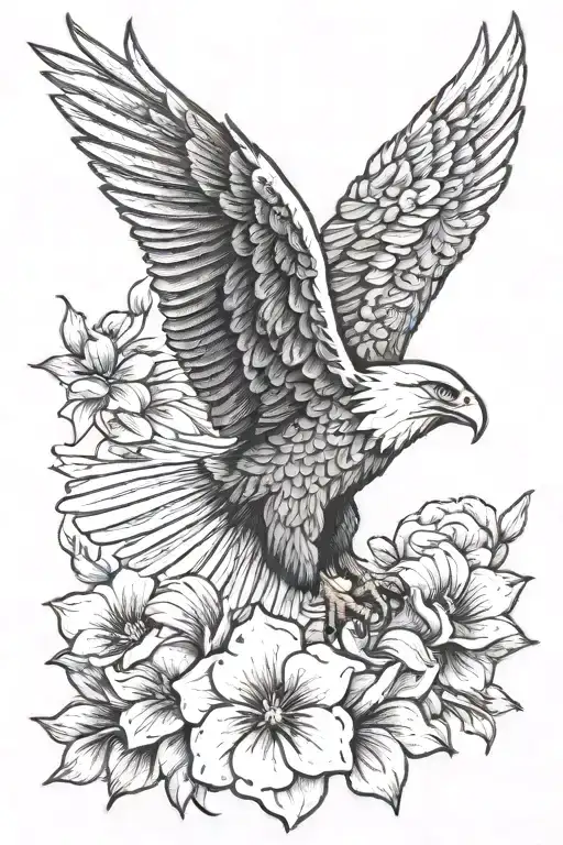 American flag behind eagle and violets girly tattoo tattoo design idea