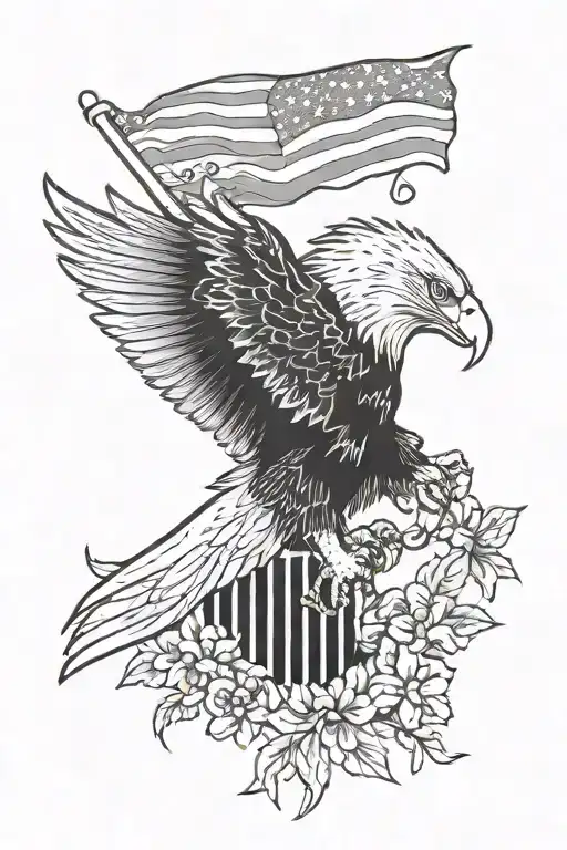 eagle american flag violets tattoo design idea