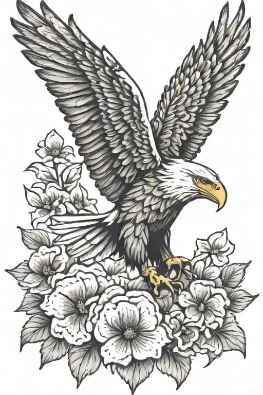 American flag behind eagle and violets girly tattoo tattoo design idea