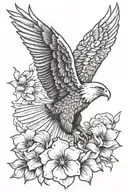 American flag behind eagle and violets girly tattoo tattoo design idea