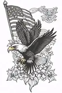 American flag behind eagle and violets tattoo design idea