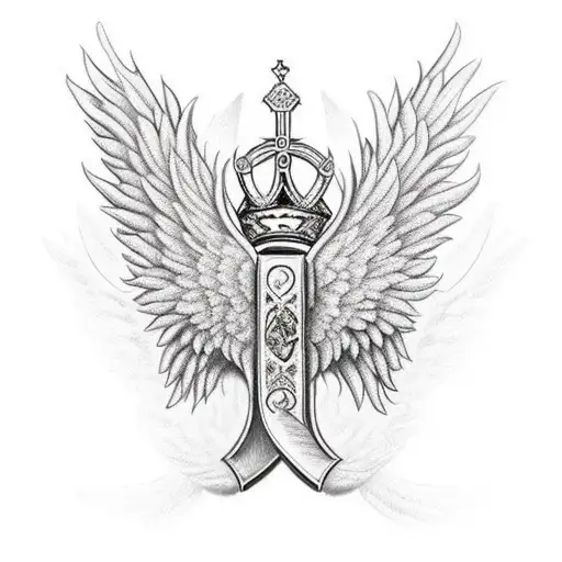 four crowns in the middle of two angel wings tattoo design idea
