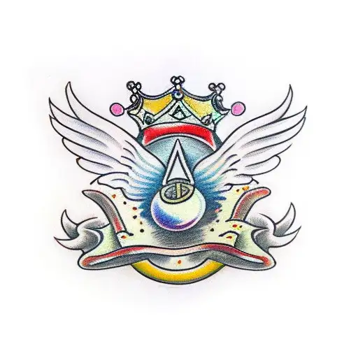 four crowns in the middle of two angel wings tattoo design idea