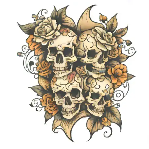 leg sleeve Disney floral skulls tattoo design idea
