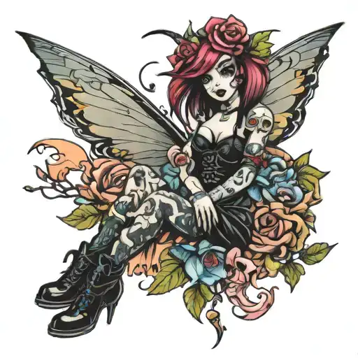 punk drunk fairy tattoo design idea