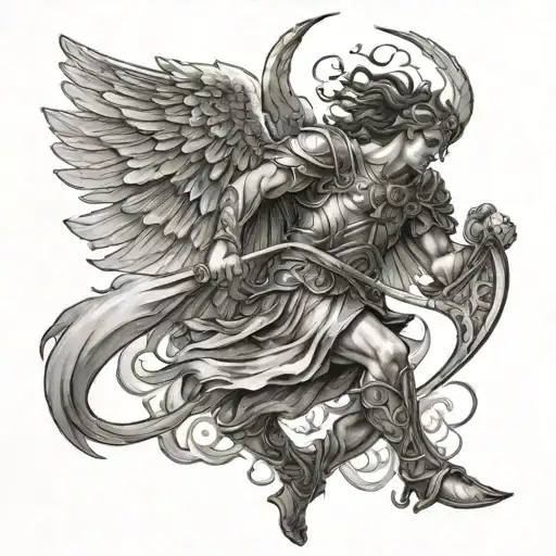 angel warrior battling tattoo design idea