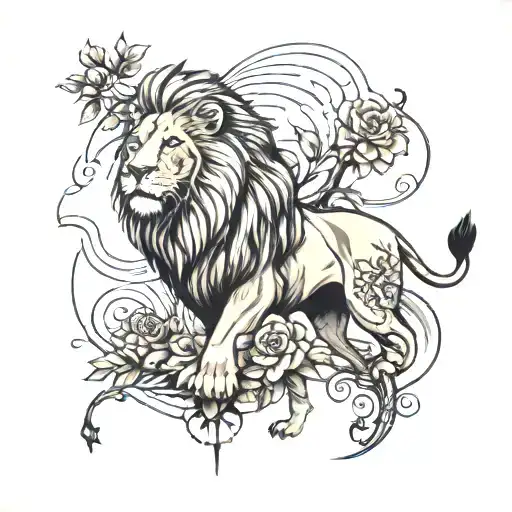 lions and pathway leading towards tattoo design idea