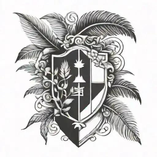 Incorporate the Dominican Republic shield, a palm branch, and a laurel branch in a unique and stylish composition tattoo design idea