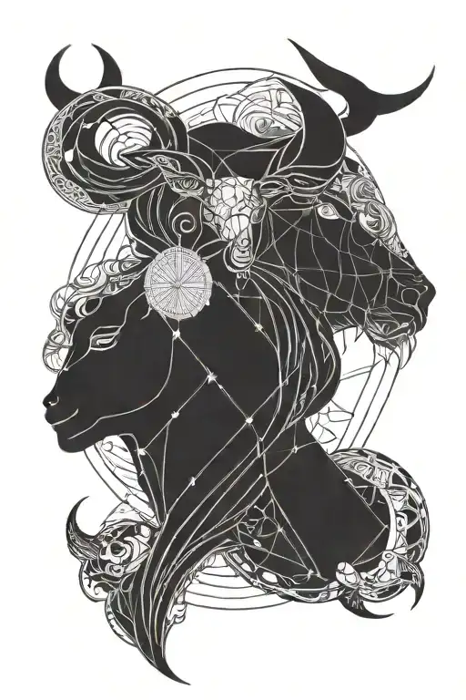 Taurus and Moon Goddess tattoo design idea