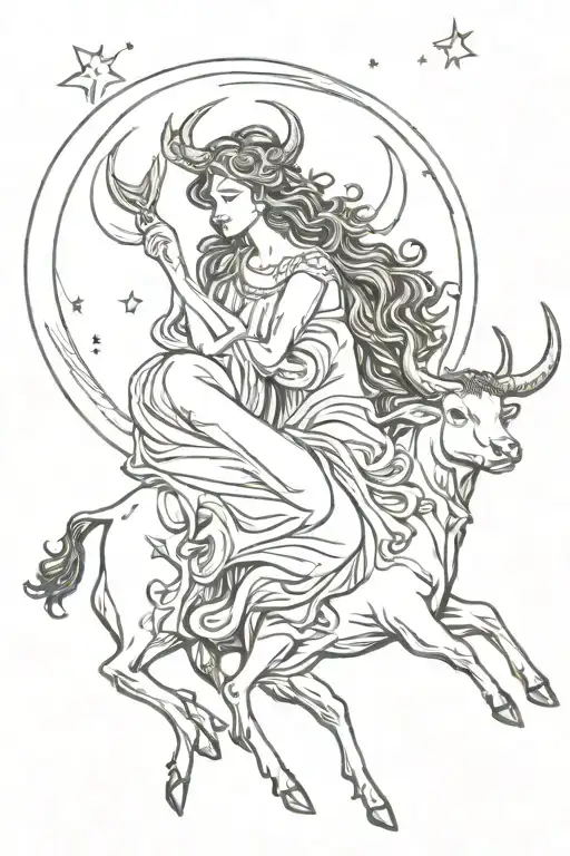 Taurus and Moon Goddess tattoo design idea