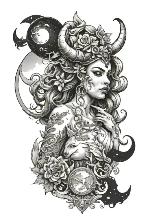 Taurus and Moon Goddess tattoo design idea
