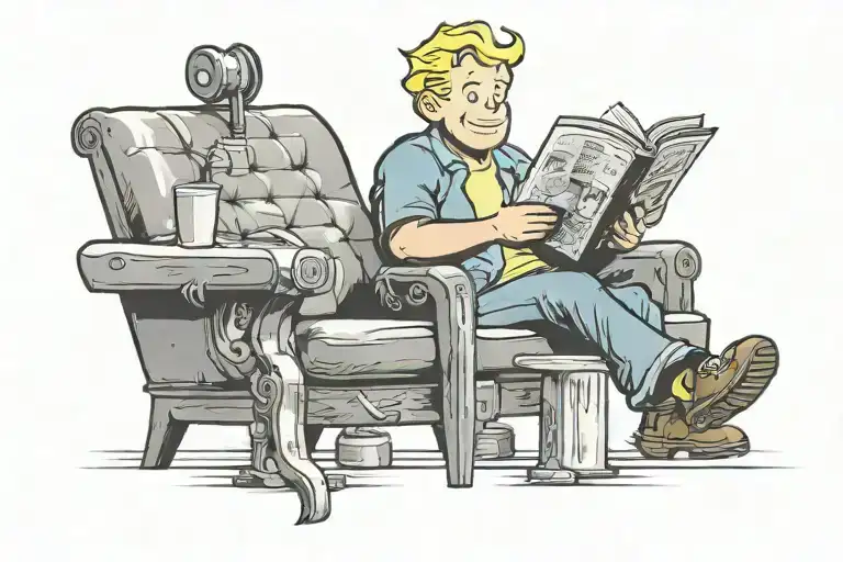 Fallout Vault Boy reading tattoo design idea