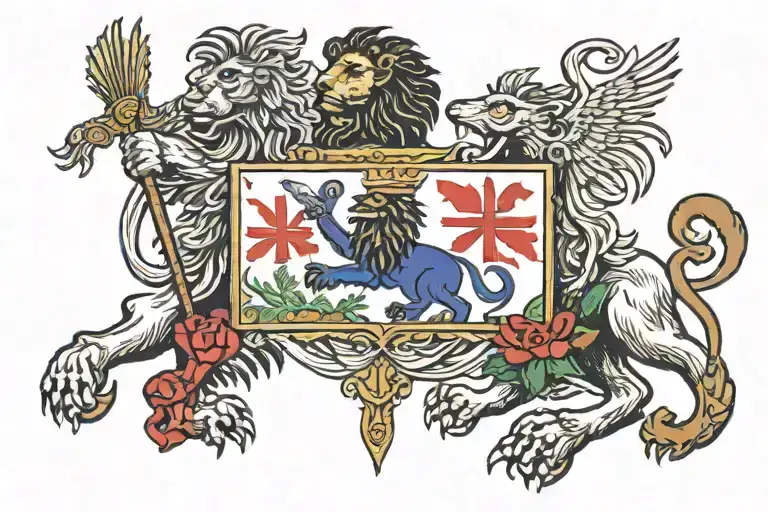 Haitian flag connected with a lion and a cross in the middle tattoo design idea