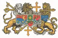 Haitian flag connected with a lion and a cross in the middle tattoo design idea