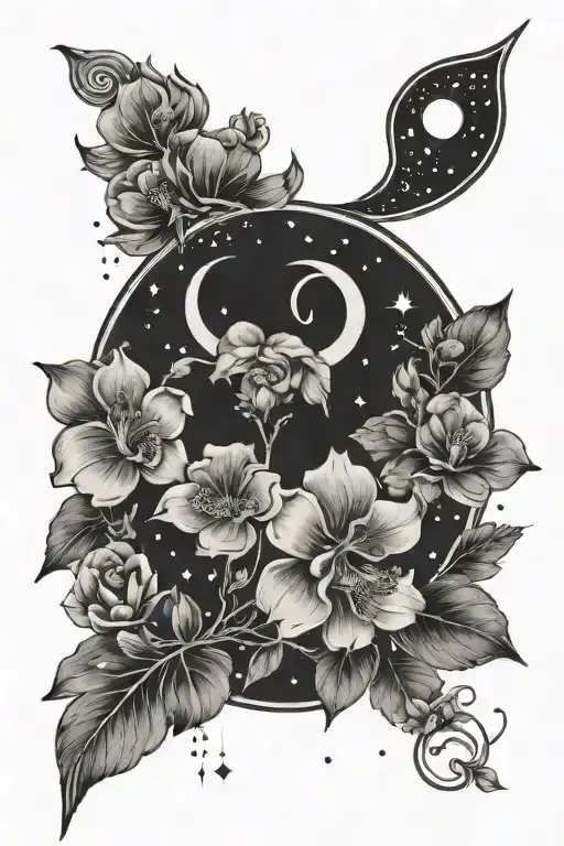 aries constellation, birth flower march, Waxing Crescent moon   tattoo design idea