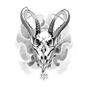 evil goat skull with snowlakes tattoo design idea
