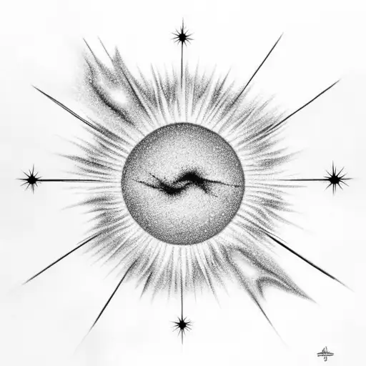 Starburst with universe and clouds tattoo design idea