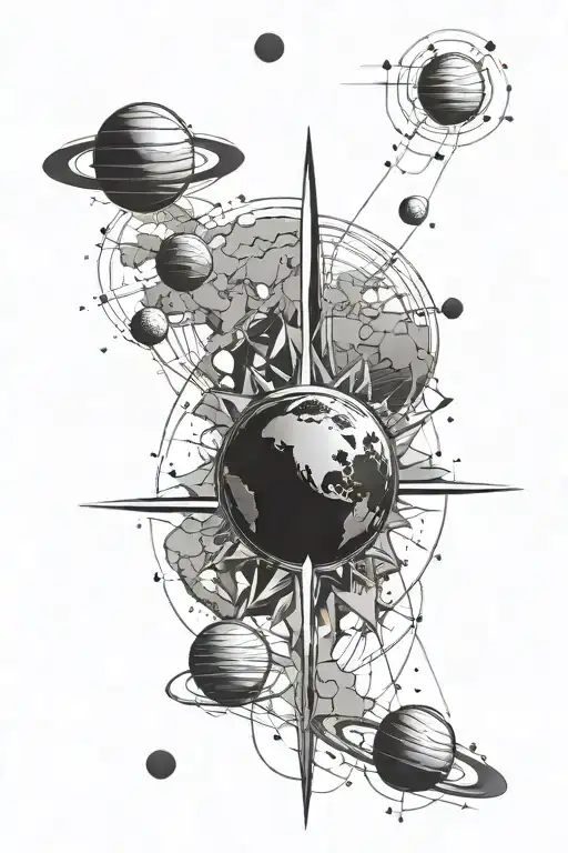 Pulsar Map with Planets geometric sleeve tattoo tattoo design idea