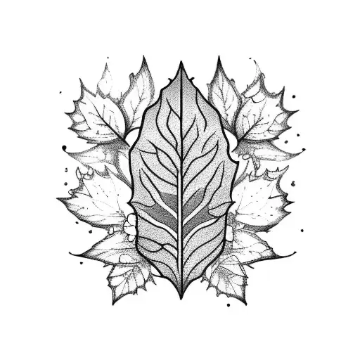 A blackwork tattoo of a journal with intricate designs on the cover, surrounded by autumn leaves and flowers tattoo design idea