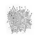 A blackwork tattoo of a journal with intricate designs on the cover, surrounded by autumn leaves and flowers tattoo design idea