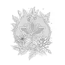 A blackwork tattoo of a journal with intricate designs on the cover, surrounded by autumn leaves and flowers tattoo design idea