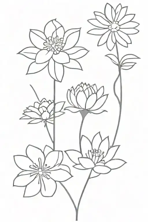 chrysanthemum and aster and violet tattoo design idea