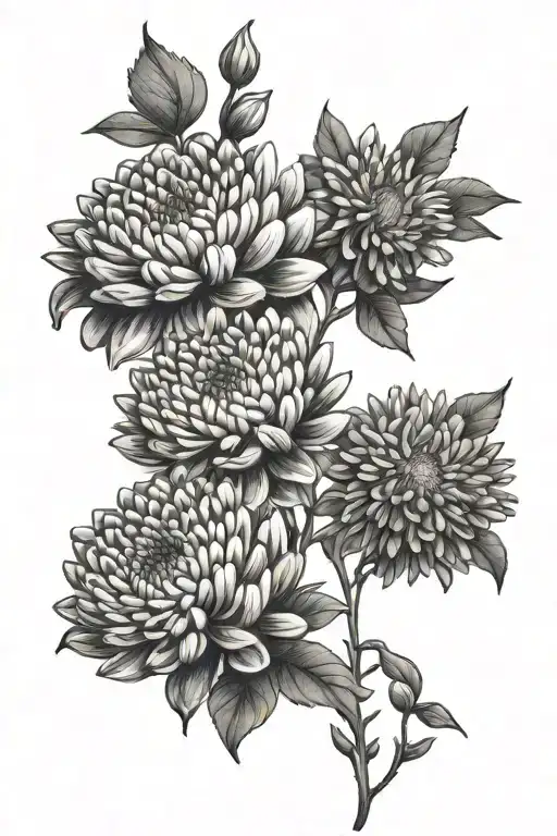 chrysanthemum and aster and violet tattoo design idea