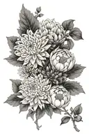chrysanthemum and aster and violet tattoo design idea