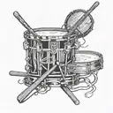 thin drumsticks intertwined with a drum in the background tattoo design idea