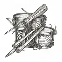 thin drumsticks intertwined with a drum in the background tattoo design idea