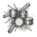 thin drumsticks intertwined with a drum in the background tattoo design idea