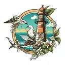Lighthouse Seagul Orchid Beachchair seashell surrounded tattoo design idea