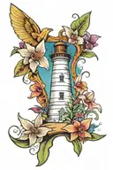 Lighthouse Seagul Orchid Beachchair seashell surrounded tattoo design idea