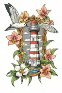 Lighthouse Seagul Orchid Beachchair seashell surrounded tattoo design idea