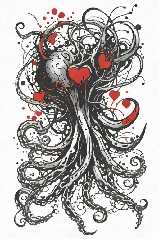 squid and heart tattoo design idea