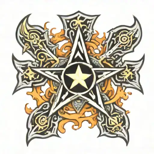 Shuriken with a chrome-plated cross small burning  tattoo design idea