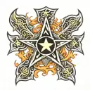 Shuriken with a chrome-plated cross small burning  tattoo design idea