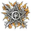 Shuriken with a chrome-plated cross small burning  tattoo design idea