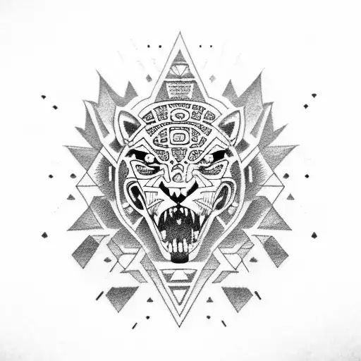 aztec jaguar warrior and pyramid tattoo design idea