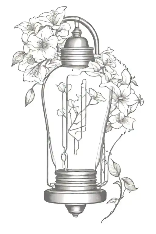 lightbulb containing jasmin flowers inside, sealed with iron garden gates tattoo design idea