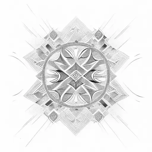 A geometric design inspired by Maori patterns featuring a flock of birds tattoo design idea