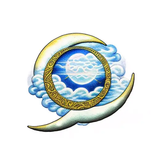 crescent moon with cloud, bohemian tattoo design idea