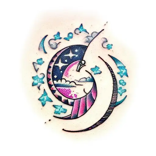 crescent moon, bohemian tattoo design idea