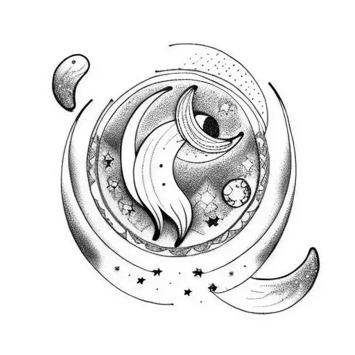 crescent moon, bohemian tattoo design idea