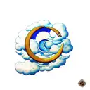 crescent moon with cloud, bohemian tattoo design idea