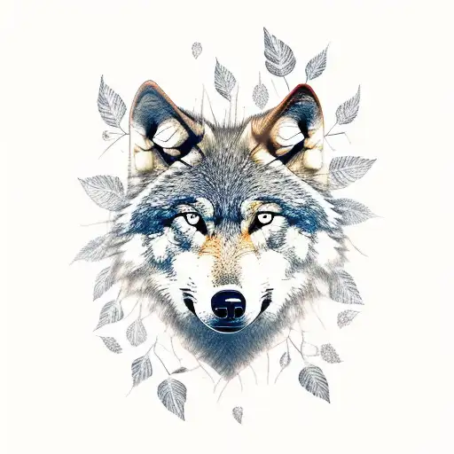 wolf Pack with leaves tattoo design idea