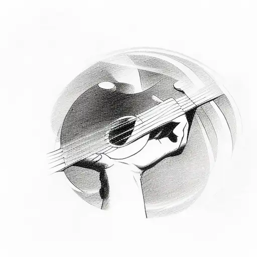 A sketch-style tattoo of a person playing the guitar while floating on a tranquil water surface tattoo design idea