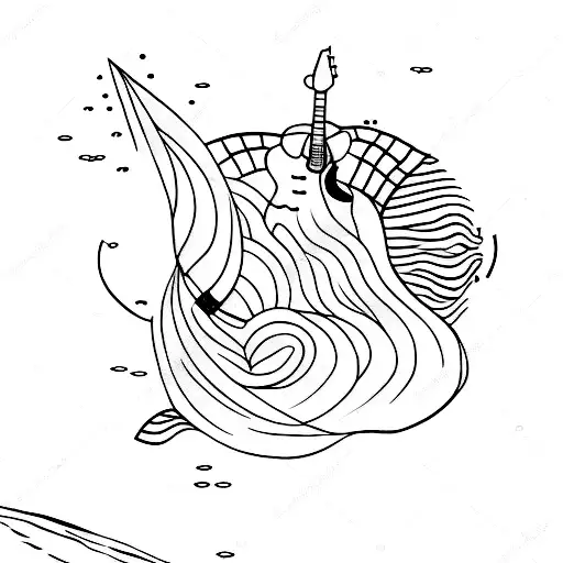 A sketch-style tattoo of a person playing the guitar while floating on a tranquil water surface tattoo design idea
